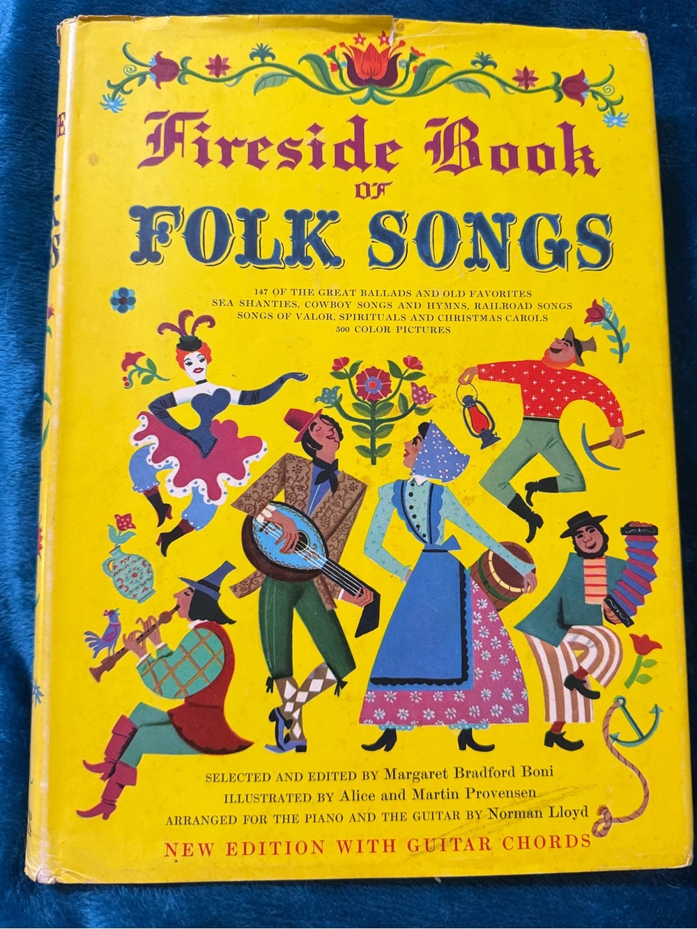 Vintage Fireside Book of Folk Songs - Bright Yellow Illustrated Hardcover